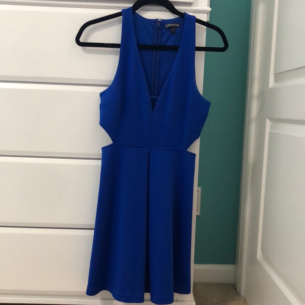blue cutout skater dress